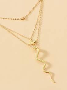 Bee & Snake Charm Layered Necklace - Yellow Gold - View 3