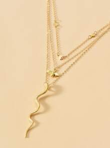 Bee & Snake Charm Layered Necklace - Yellow Gold - View 4