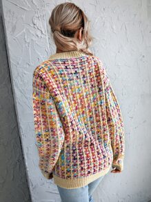 SHEIN LUNE Jersey de cuadros de hombros caídos - Multicolor - Ver 2