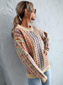 SHEIN LUNE Jersey de cuadros de hombros caídos - Multicolor - Ver 3
