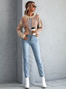 SHEIN LUNE Jersey de cuadros de hombros caídos - Multicolor - Ver 4