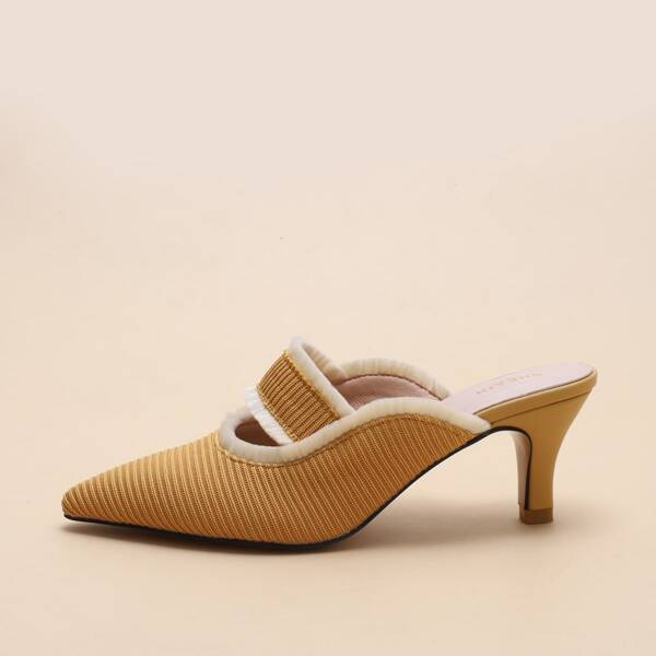 

Contrast Trim Knit Heeled Mules, Yellow