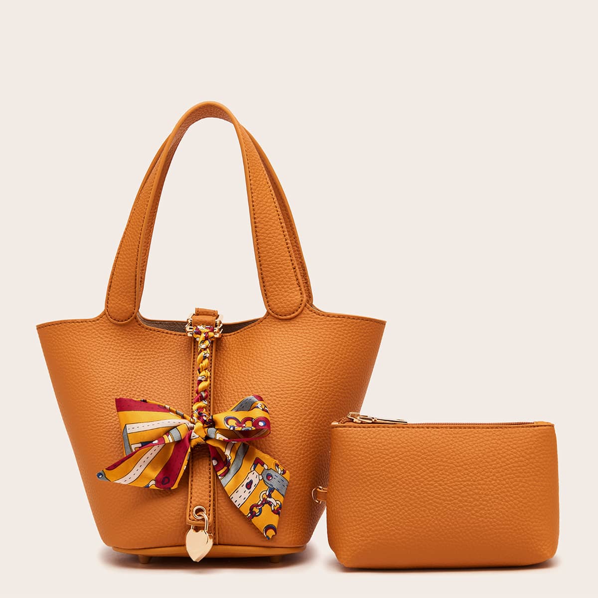 

Bow Knot Decor Bucket Bag With Pouch, Yellow