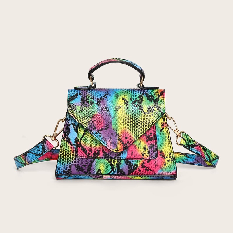 

Snakeskin Print Satchel Bag, Multicolor