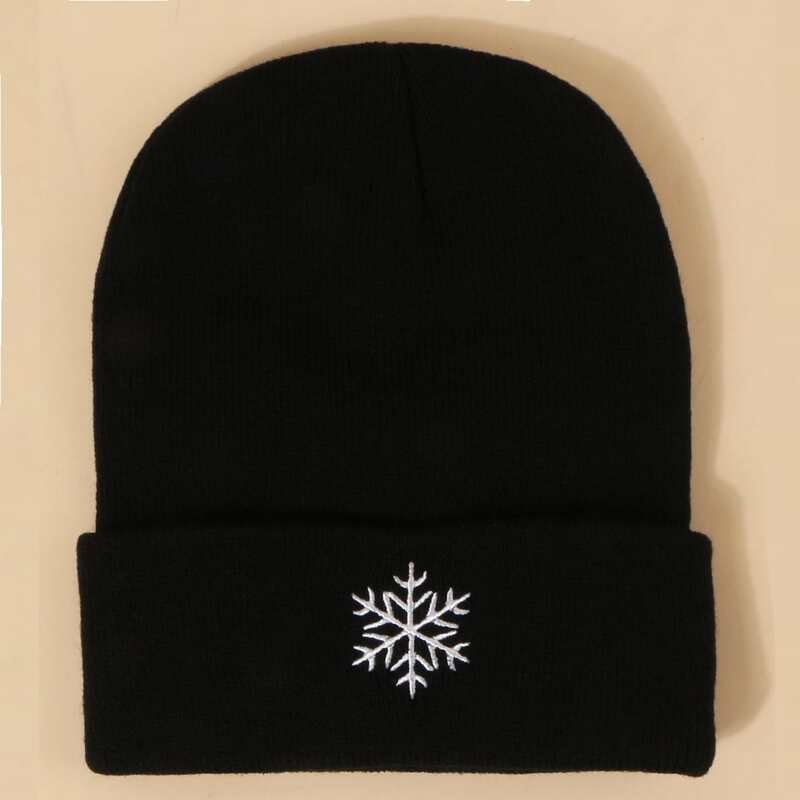 

Snowflake Embroidery Knit Beanie, Black