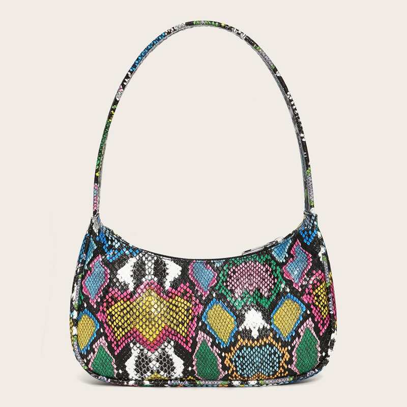 

Snakeskin Print Baguette Bag, Multicolor