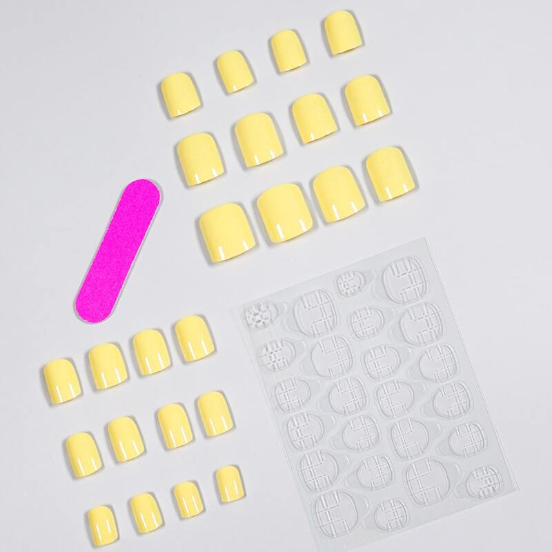 

24pcs Solid False Nail & 1pc Tape & 1pc Nail File, Yellow