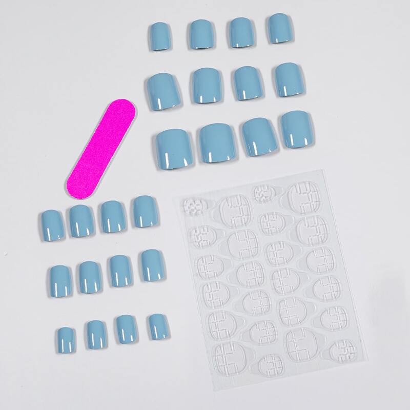 

24pcs Solid False Nail & 1pc Tape & 1pc Nail File, Blue