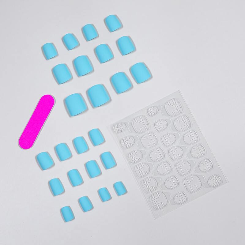 

24pcs Solid False Nail & 1pc Tape & 1pc Nail File, Blue