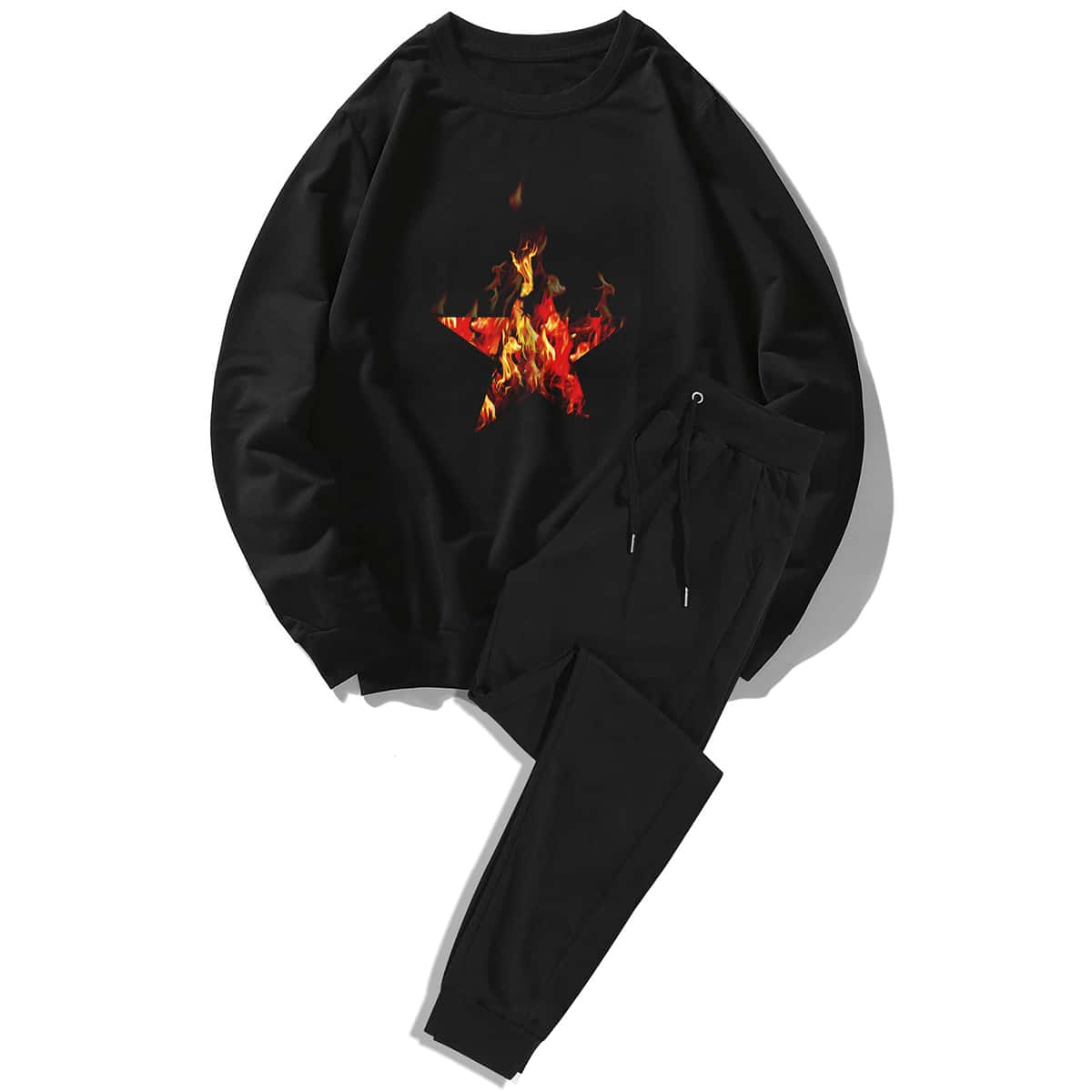 

Guys Fire Graphic Sweatshirt & Solid Sweatpants, Black