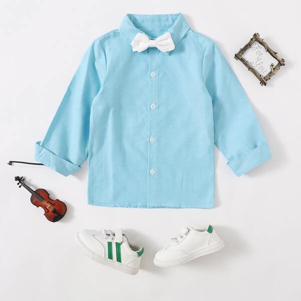 

Toddler Boys Bow Tie Button Front Shirt, Mint blue