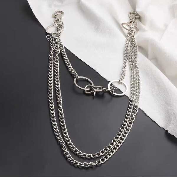 

Men Layered Pant Chain, Silver
