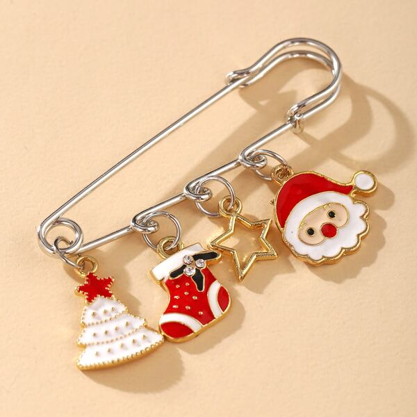 

Christmas Santa Claus Charm Brooch, Multicolor
