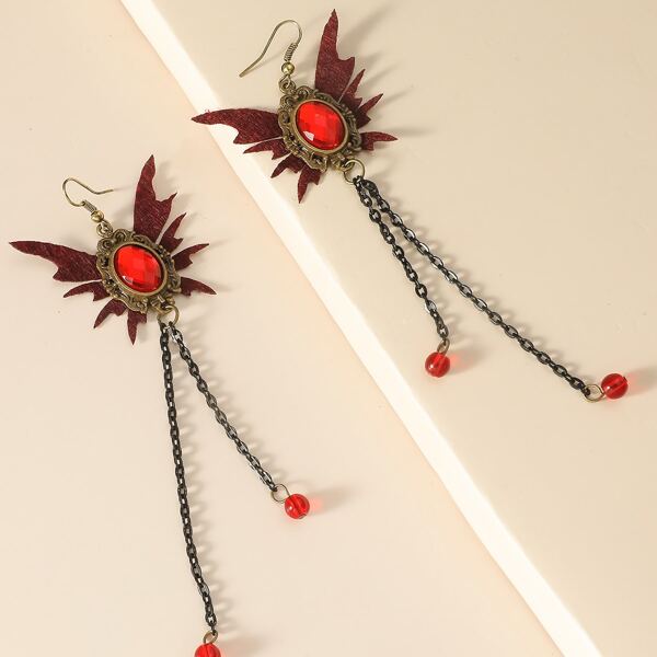 

Butterfly Decor Long Chain Drop Earrings, Red