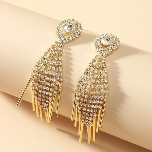 

Rhinestone Tassel Drop Earrings, Gold
