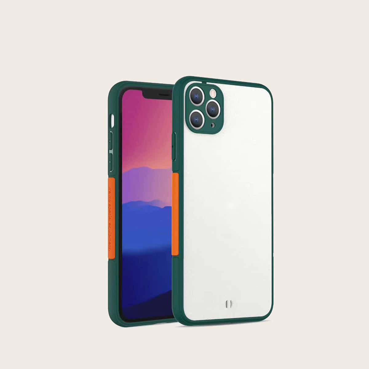 

1pc Contrast Frame iPhone Case, Dark green