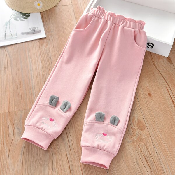 

Toddler Girls 3D Ears Design Paper Bag Waist Sweatpants, Baby pink