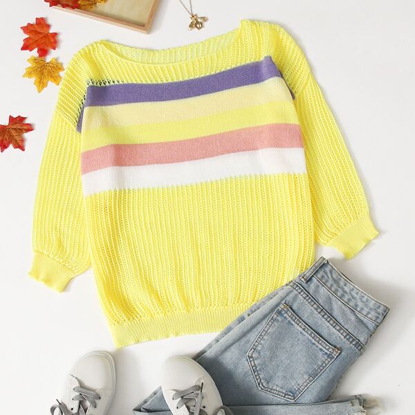 

Drop Shoulder Striped Sweater, Yellow bright