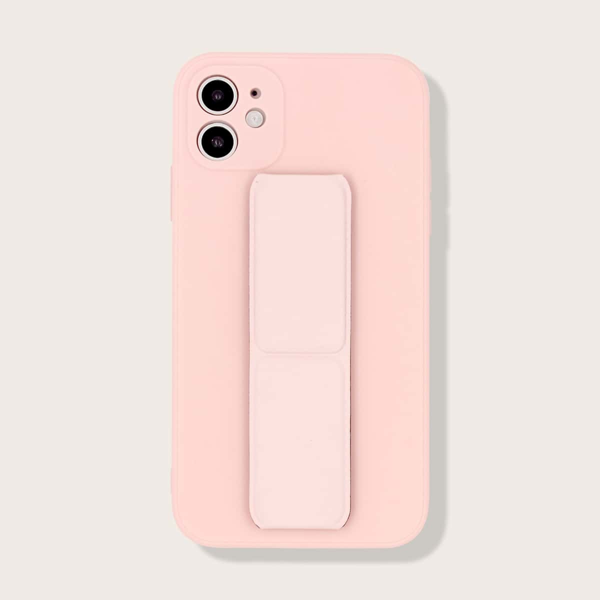 

1pc Solid iPhone Case With 1pc Phone Holder, Pink