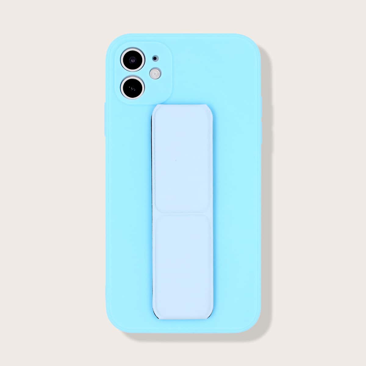 

1pc Solid iPhone Case With 1pc Phone Holder, Blue