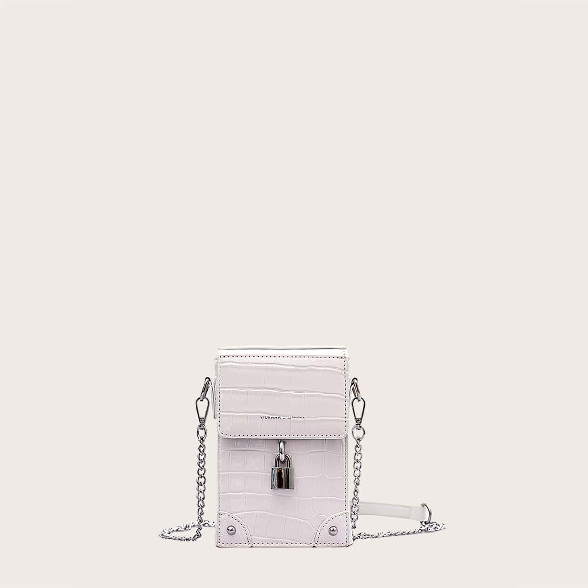 

Croc Embossed Chain Phone Bag, White