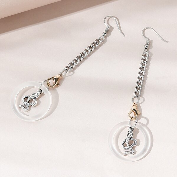 

Serpentine & Ring Drop Earrings, Silver