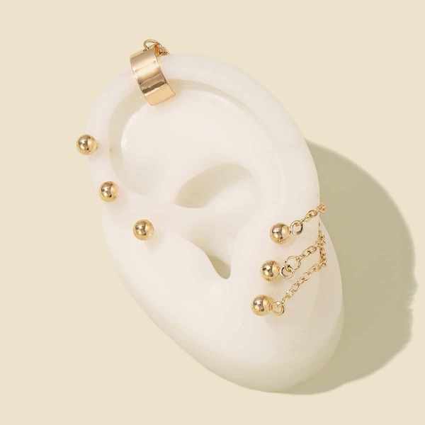 

4pcs Round Ball Decor Earrings, Gold