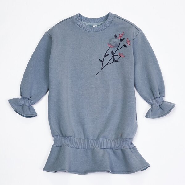 

Toddler Girls Floral Embroidered Patched Rib-knit Sweatshirt Dress, Navy blue