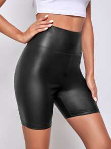 SHEIN EZwear 寬腰帶皮革短褲