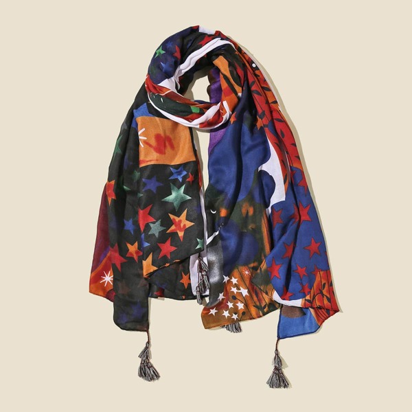 

Star Pattern Tassel Decor Scarf, Multicolor