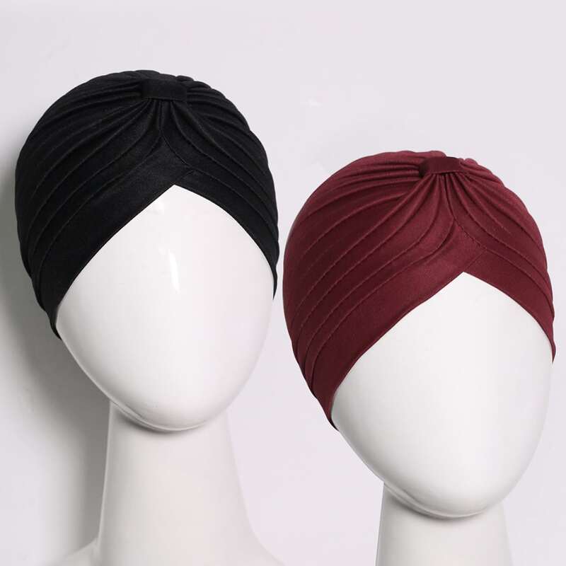 

2pcs Solid Turban Hat, Multicolor