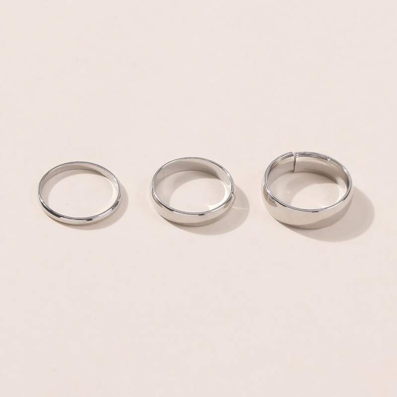 

3pcs Simple Metal Ring, Silver