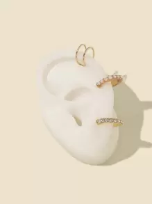 Rhinestone & Faux Pearl Ear Cuff Set - 3pcs - Yellow Gold - View 1