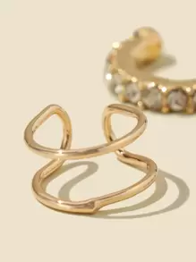 Rhinestone & Faux Pearl Ear Cuff Set - 3pcs - Yellow Gold - View 3