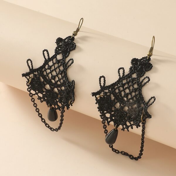 

Braided Geo Decor Chain Drop Earrings, Black