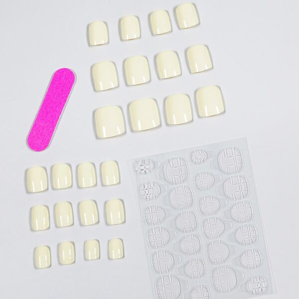 

24pcs Solid False Nail & 1pc Tape & 1pc Nail File, Beige