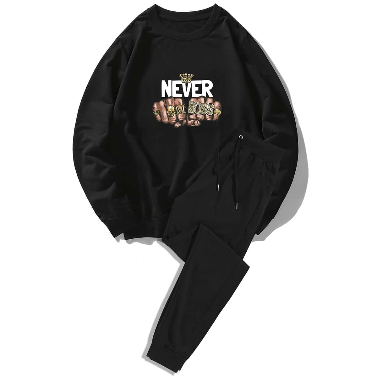 

Guys Letter Graphic Sweatshirt & Solid Sweatpants, Black