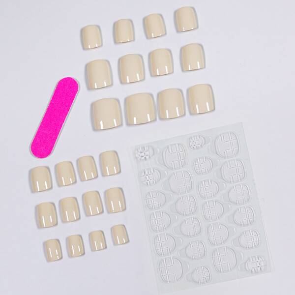 

24pcs Solid False Nail & 1pc Tape & 1pc Nail File, Apricot