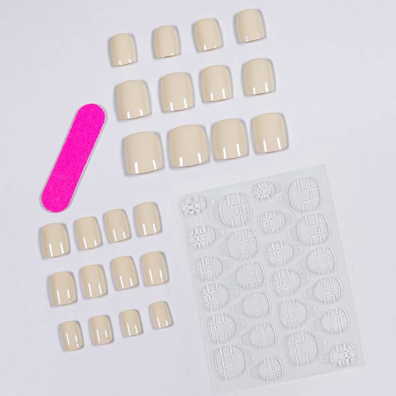 

24pcs Solid False Nail & 1pc Tape & 1pc Nail File, Apricot