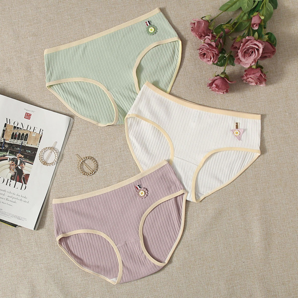 

3pack Rib Daisy Patched Panty Set, Multicolor