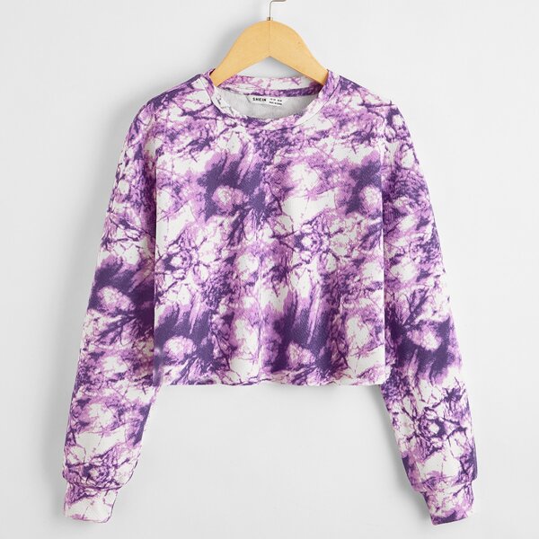 

Girls Drop Shoulder Tie Dye Crop Pullover, Multicolor