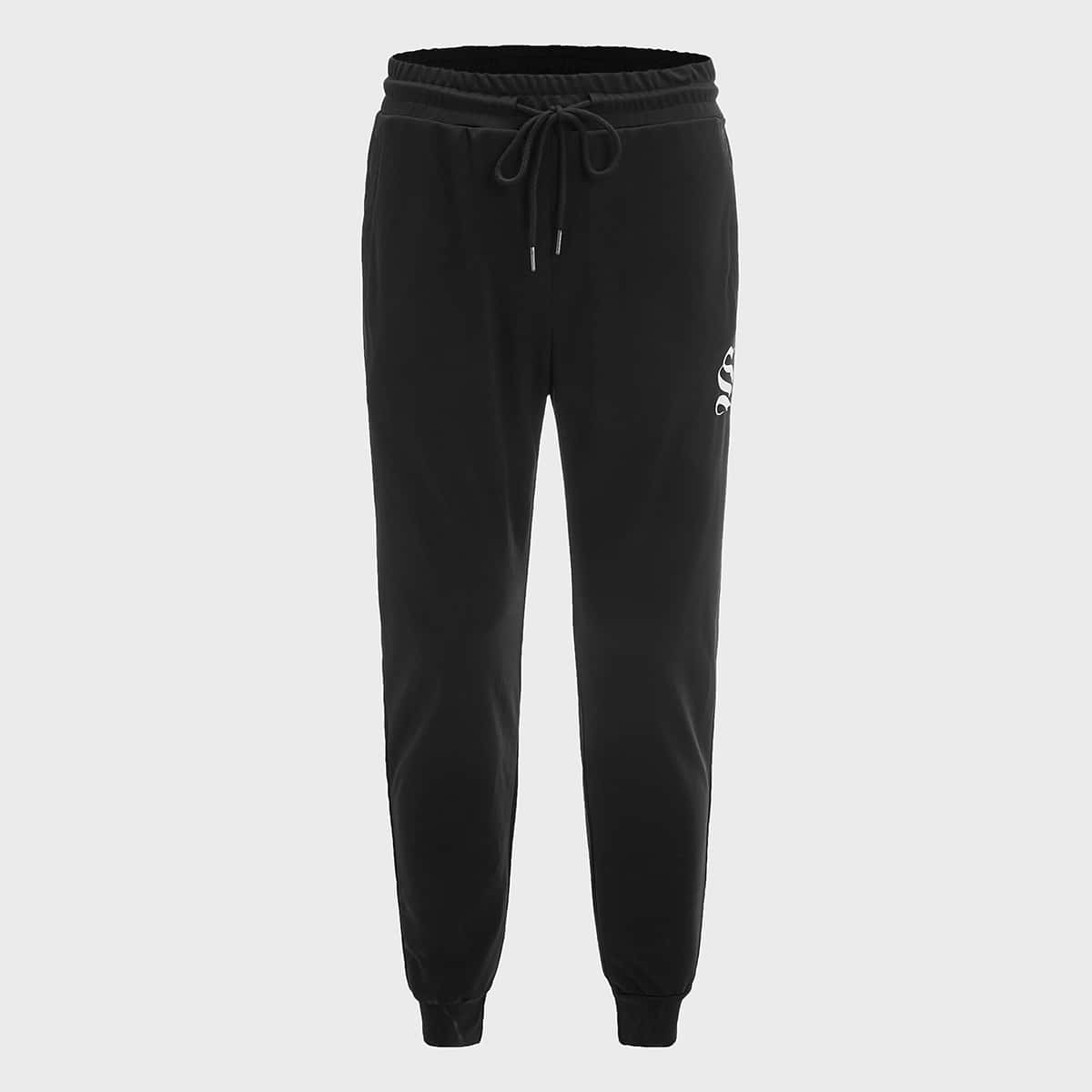 

Guys Drawstring Waist Graphic Print Joggers, Black