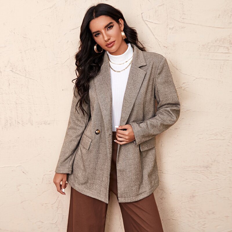 

Lapel Collar Pocket Detail Blazer, Mocha brown