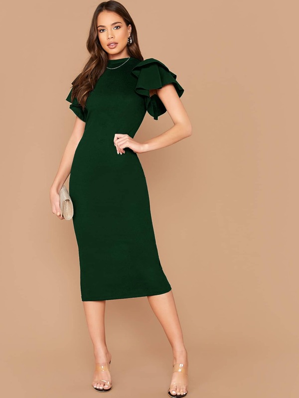 SHEIN Clasi Rochie stratificată cu mânecă fluturată cu despicare la spate