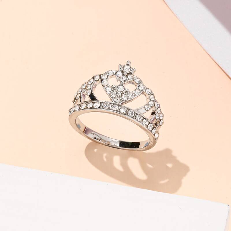 

Rhinestone Crown Decor Ring, Silver