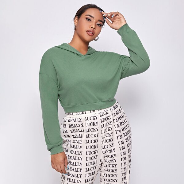 

Plus Drop Shoulder Crop Hoodie, Mint green