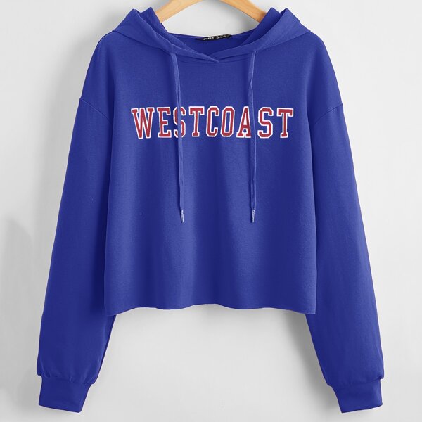 

Drop Shoulder Letter Graphic Hoodie, Blue bright