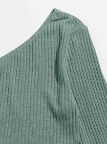 Muchica Áo thun Gân đan màu trơn Giải trí - Màu xanh Bạc hà - Xem 3