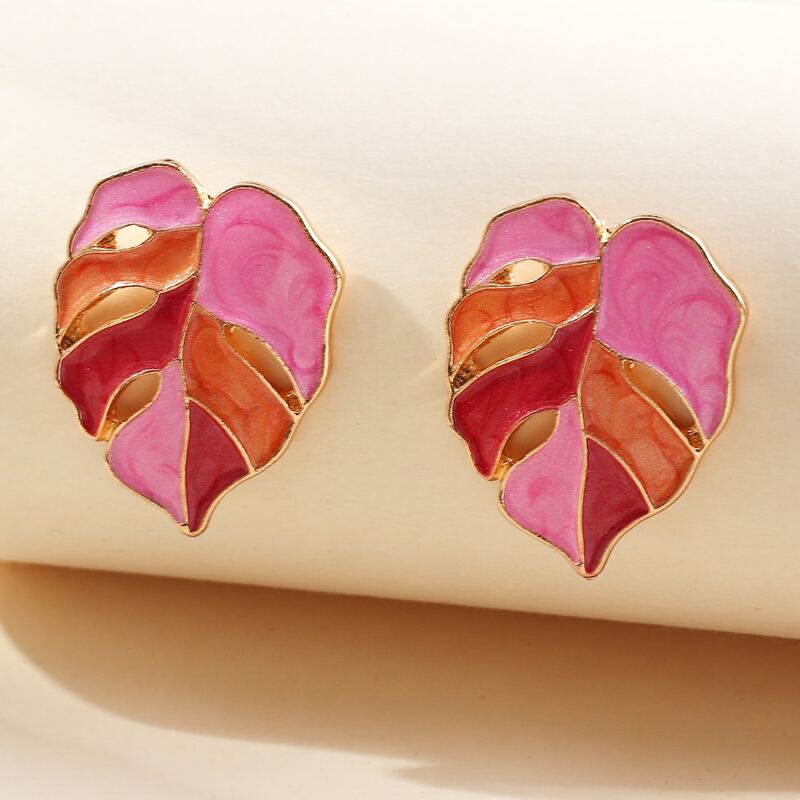 

Colorful Leaf Design Stud Earrings, Multicolor