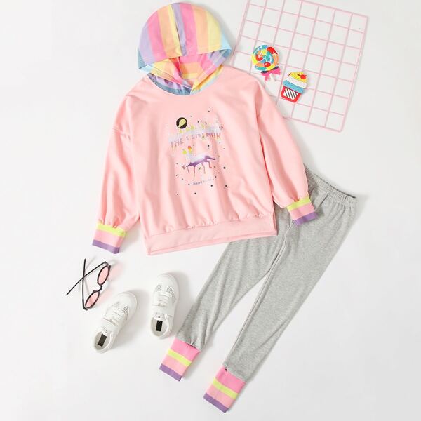 

Toddler Girls Letter & Cartoon Graphic Hoodie & Leggings, Multicolor